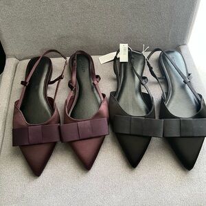 2 pairs -Old Navy Pointed Bow Slingback Flats - Black and Burgundy.